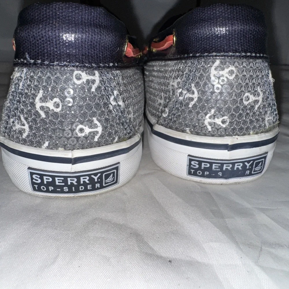 Sz 10M Sperry Top-Sider Leather Boat‎ Shoes 9688771 Navy Clear Sequin EUC